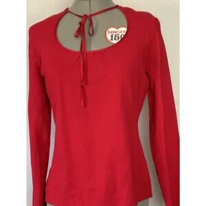 ANN TAYLOR NEW Red Fine Rayon Knit Sweater Size M Ties at Scoop Neck Long Sleeve